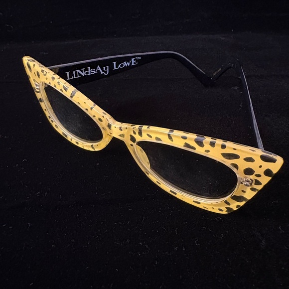 Lindsay Lowe Yellow Leopard Print Cat Eye Glasses- prescription free - Picture 5 of 10
